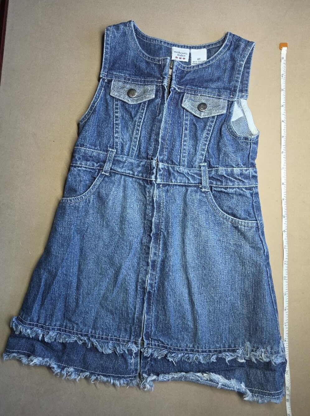 Authentic Kids Denim Sleeveless Zip-Front Dress Size 4T Raw Hem